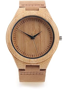 Yowao Bambus Hölzerne Herrenuhr mit echtem Lederband Japanische Quarzwerk - Braun