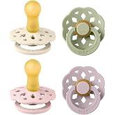BIBS Boheme Pacifiers 4 Pack | BPA-Free | Round Teat | Natural Latex, Made in Denmark | 6-18 Months (Pack of 4), Dusky Lilac
