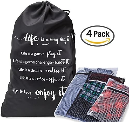 Delicates Laundry Bag Combined with 3 Mesh Wash Bags For Lingerie / Underwear Heavy Duty Material with Drawstring and Shoulderstrap - Perfect For College Laundromat and Household Storage