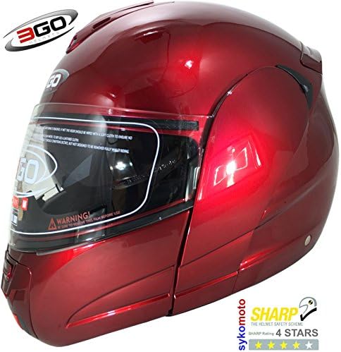 3GO 115 MODULAR FLIP FRONT MOTORCYCLE MOTORBIKE TOURING DVS ECE ACU BURGANDY HELMET (L (59-60 cm))