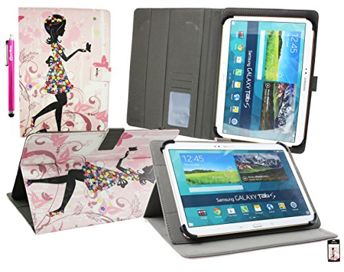 Emartbuy Odys Thor 10 Plus 3G 10.1 Zoll Tablet PC Universalbereich ( 10 - 11 Zoll ) Blumenmädchen Multi Angle Exekutiv Folio Mappen Kasten Abdeckung mit Kartensteckplätze + Eingabestift