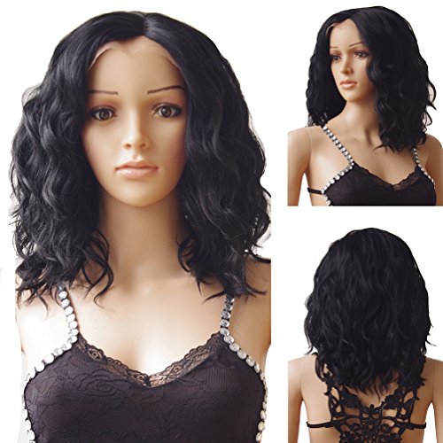S-noilite® Charming Loose Wave Bob Wig Natural Wavy Curly Lace Front Wigs 1B off Black