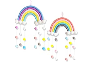 LZYMSZ Rainbow Wall Hanging Girls Room Wall Decor, Hand Woven Cotton Rope Rainbow Hanging Decoration, Rainbow Tapestry With Felt Ball for Girls Room Decor Room Bedroom Playroom Nursery Decor