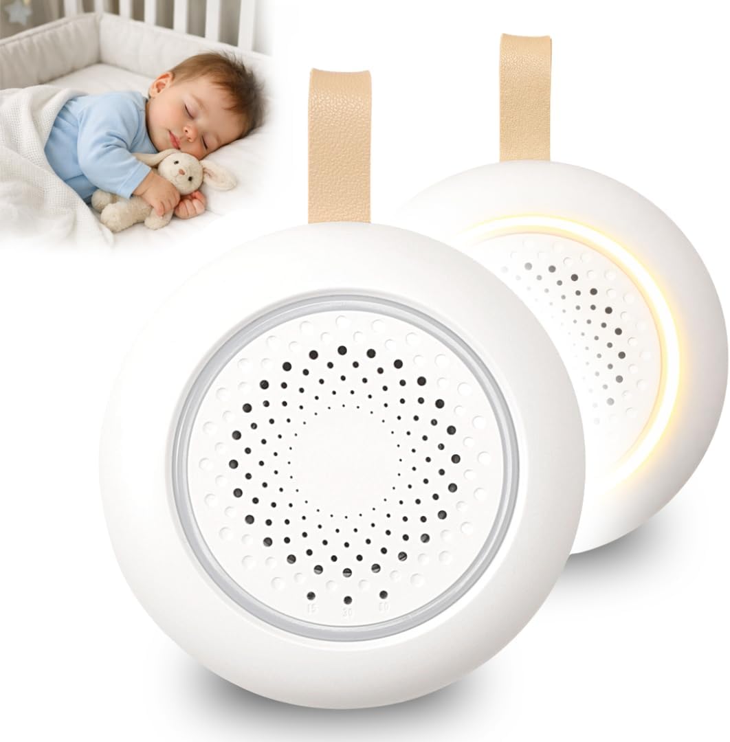 Ruido Blanco Bebé, Máquina Portátil con Música Relajante para Dormir, Luz Nocturna Regulable, Sonidos Calmantes, Temporizador, Recargable USB, Ideal para Cuna, Carrito y Viajes