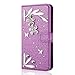 Produktbild Misteem Handyhülle für iPhone 5/SE/5S Glitzer Strasssteine, Glänzende Brieftasche Kartenhalter Flip Leder Wallet Stoßfest Hülle für Apple iPhone 5/5S/SE [Hell Violett #02]