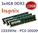 Produktbild 12GB Triple Channel Kit HYNIX original 3 x 4 GB 240 pin DDR3-1333 Non-ECC unbuffered DIMMs (PC3-10600, 1333Mhz, 240pin, CL9, 1.5V - 3x HMT351U6AFR8C-H9) für DDR3 Mainboards