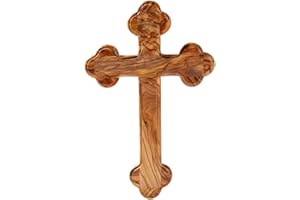 KASSIS GESCHENKARTIKEL KASSIS Cruz colgante de madera de olivo, bordes redondeados 13 cm - Crucifijo de Belén hecha a mano - Regalo para confirmación, comunión y bautizo, Decoración religiosa, bendición para el hogar