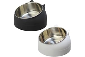 RTRH 2 PCS Stylish Cat Bowls l Tilted Cat Food Bowl for Food and Water Prevent Whisker Fatigue Vomiting l Stainless Steel Dog Bowls with Plastic Body l Total 800 ml Pet Feeding Bowls (Black + White) Large