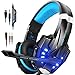 Price comparison product image Immoso PS4 gaming headphones G9000 3.5 mm stereo gaming headset with microphone, In-Line volume control and LED light for PS4 XBox One PC tablet smartphone blue