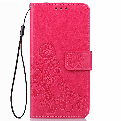 Hülle Handyhülle Case MOTO G4 play,SainCat MOTO G4 play Power Schutzhülle Ledertasche Brieftasche im BookStyle Mit Klee Entwurf,MOTO G4 play Power PU Leder Wallet Case Folio Schutzhülle Hülle Lederhülle Bumper Handytasche Skin Schale Soft Backcover Handy Tasche Flip Cover Buchstil Klapptasche in Lederoptik mit Standfunktion Karteneinschub und Magnetverschluß Etui Flip Case für MOTO G4 play -Klee Heißes Rosa - 2