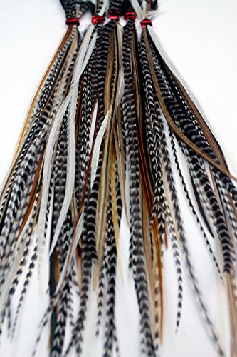 20 LONG NATURAL FEATHER HAIR EXTENSIONS WITH RINGS & APPLICATION LOOP (B GRADE)