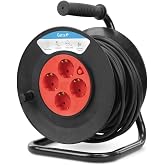 Garza - 25 m cable reel, 4 sockets with earth, domestic indoor, child protection, overvoltage and overheating, roll-up electr