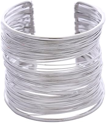 Women Popular Base Metal Multi-Row Wide Open Bangle Silver Plated