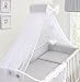 LUXURY 10Pcs BABY BEDDING SET COT BED PILLOW DUVET COVER BUMPER CANOPY to Fit Cot Bed Size 140x70cm 100% COTTON (Grey Stripes)