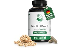 ‎GREEN NATURALS Nattokinase 20.000 FU/g - 100 mg pro Kapsel - 1 Jahr Vorrat (365 Kapseln) - Fermentierter Sojabohnenextrakt - Green Naturals®