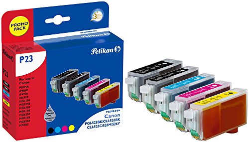Pelikan 4107527 Pack de 5 cartouches compatibles pour Canon PGI-525 CLI-526 Noir Cyan Magenta Jaune