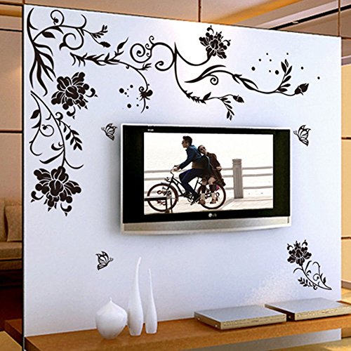 HALLOBO® XXL Wandtattoo Blumenranke Schwarz Rebe Wandaufkleber Schmetterlinge Wandsticker Wall Sticker Wohnzimmer Schlafzimmer Deko Versand aus Deutschland