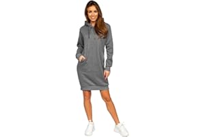 BOLF Damen Sweatkleid Lang Sweatshirt Longshirt Oversize Hoodie Tunika Sportkleid Kapuzenpullover Kapuzenkleid Weich Und Bequem Hochwertiger Baumwollmischung Basic [A1A]