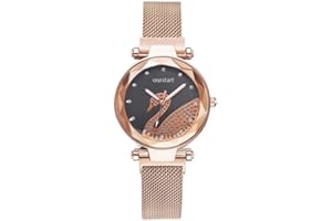 Basfur Montre-Bracelet pour Femme, Paillettes Bling Conçu Quartz Analogique Montre pour Femme avec Bracelet en Maille de Milan