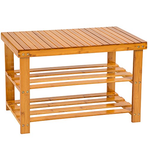 TecTake Schuhregal mit Sitzfläche Sitzbank aus Bambus Holz 70x28x45,5 cm