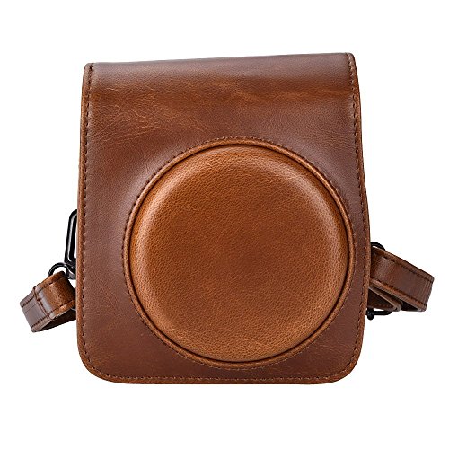 Itian Sac en PU Protection Tout Fujifilm Instax Mini 70 L'appareil de Photos avec la lanière Extensible(Brun)