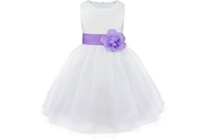 Freebily Vestito da Cerimonia Bambina Lungo Elegante Tulle Petali di Rosa Abito da Principessa Battesimo Abito Damigella Vestito da Sposa Matrimonio Colorati Comunione