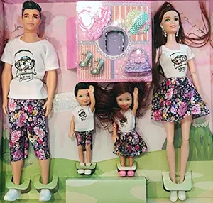 Munchkin Land Family Doll Set Includes Mom. Dad, Daughter & Son Dolls and Accessories - Assorted Colours