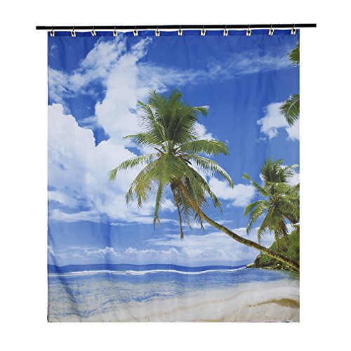 KINLO® 1 Stück Duschvorhang mit Ringen für Badezimmer aus hochwertigem Polyester anti Schimmel antibakteriell 180x200cm waschbar Sandstrand Modell wasserdicht vorhang für bad