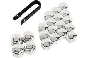 Caffney 20 pcs Wheel Nut Cap 17mm Chrome Wheel Bolt Nut Caps Covers Universal Tyre Nut Covers including 16 Standard Sizes 4 Locking Sizes with Removal Tool Set for Cars Vehicle