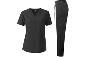 Dagacci Medical Uniform Unisex 4-Way Stretch Scrubs Set Medical Scrubs Top and Pants