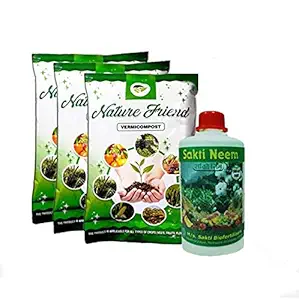 Nature Friend Ready to use vermi Compost of 2.7 Kg with Concentrate Cold Press Organic neem Oil of 1500 ppm 500 ml for Plants