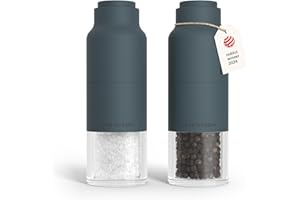 LARS NYSØM Set di macinini per sale e pepe in acciaio inox con macina regolabile I Bottiglia Design Set di macinini per spezie Manuale (Stone Blue)
