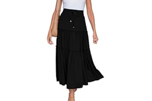 ZEIAYUAS Women Maxi Skirt Beach Boho Casual Festival Summer Full Length Skirts Elastic Waist Plain A-Line Long Dress Cotton Flowy Swing Ruched Ruffled Tiered Maxi Dresses UK Sale Clearance