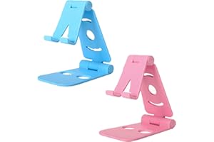 LMOGWL Pack de 2 Supports de téléphone Pliables, Angle réglable Support de téléphone Portable de Bureau, Compatible avec Apple Samsung/Huawei/et Autres Smartphones (4-9,7 Pouces) Rose 1 Bleu Clair 1