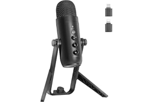 AFAITH Microfono per ASMR, Gaming, Podcast, Streaming, Compatibile con PC, Laptop, iPhone, Telefono, PS4/5 Microfono a condensatore USB con funzioni di silenziamento e cancellazione del rumore