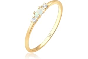 Elli Ring Damen Vintage mit Zirkonia Kristallen und Opal in 925 Sterling Silber Vergoldet