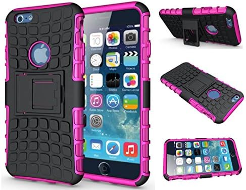 FinestBazaar Shockproof Builder Defender Tough Hard Heavy Duty Armour Back Case Cover Pouch With Stand [ For Apple iPhone 7/8 / Se 2020 in Pink ] [ 4.7" ] + Free Screen Protector