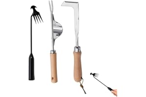 XINXINPHI 3 Piezas Extractor Malas Hierbas con Mango Madera, Desmalezadora Jardín Manual Acero Inoxidable, Desherbador Raíces para Excavar, Desplantar, Trasplantar, Herramienta Jardinería para Desmalezar