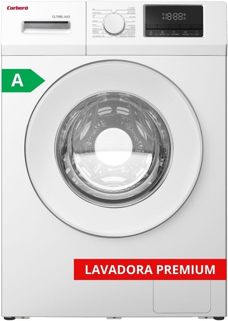 Corbero - Lavadora Carga Frontal | CLT9BL1423 | 9 Kg | 1400 Rpm Inverter | 16 Programas | Vapor | Inicio Diferido | Lavado Rápido | Puerta XXL | Blanco