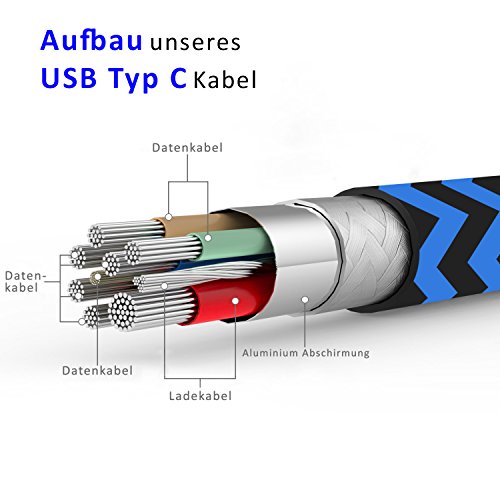 Original COVERLOUNGE – Nylon USB Typ C Kabel [3-Pack] / Datenkabel / Ladekabel [2.1 A] für alle Huawei Smartphones mit USB Typ C Anschluss | Farbe: Blau | Länge: 1 Meter / 1m - 4