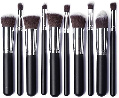 Ammiy® Makeup Brush Set Professional Handle Premium Synthetic Kabuki Foundation Blending Blush Concealer Eye Face Liquid Powder Cream Cosmetics Lip Brush Tool Brushes Kit (Black-Silver)