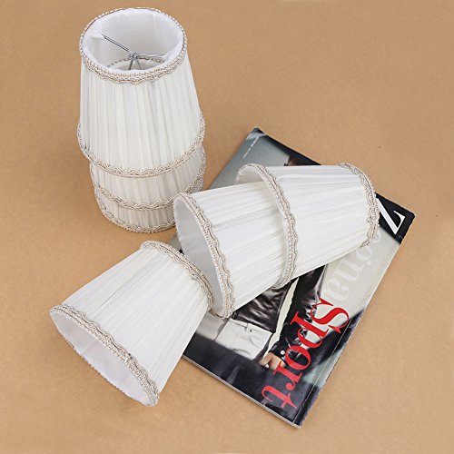 Fuloon 6er Set Lampenschirme für Kerzebirne Hängelampe Stoff Welle Stil Lampenschirm (Weiß) - 6