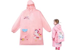 HQRKOTM Poncho pluie imperméable enfant pour fille avec chapeau à bord transparent à motif licorne et sac de rangement (90-105 cm de hauteur)