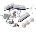 PureBowlic Faisceau de câblage pré-câblé pour guitare électrique, interrupteur 5 voies 2T1 V SSS pour série ST, 3 pots 250 K pour bouton noir, alliage de zinc et matériau PCB (blanc)