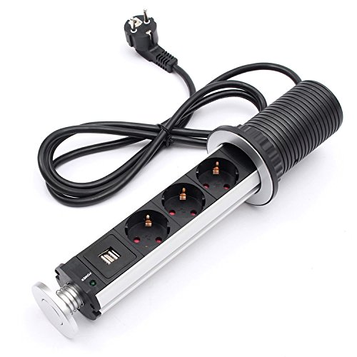 Preisvergleich Produktbild 3 Fach Steckdosenleiste Tischsteckdose versenkbare mit USB Steckdose