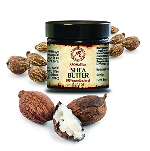 Kaltgepresstes Shea butter / Sheabutter 100% rein und natürlich, Karité Body Butter 50 ml, Glasflasche, Ghana, Afrika, Körperbutter, unraffiniert, natürlichen Gehalt an gesättigten, ungesättigten Fettsäuren, nährend, intensive Pflege Gesicht, Körper, Haare, trockene empfindliche Haut, Hände, Lippen, Anti-Falten, Anti-Aging, nach Sonnenbad, gut mit ätherischem Öl, für Schönheit/Aromatherapie / Massage / Wellness / Kosmetik / Körperpflege / Multi-funktionales /Hypoallergen von AROMATIKA (50ml)