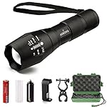 Asking Torche lampe de poche Tactique LED Ultra Puissante zoomable rechargeable étanche avec 5 modes Intensité Lumineuse ajustable (Pile rechargeable incluse) pour le Camping, randonnée, vélo et Autre activité (Lampe Torche T6) (Lampe Torche T6)