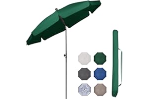 Sekey Parasol 200 cm Balcony Parasol with Protective Cover for Balcony, Garden & Patio, Tilt Angle and Height Adjustable, UV Protection up to UPF 50+, Sun Protection, Beach Umbrella, Green