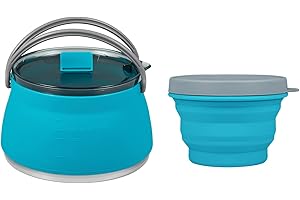 EEZEE 1L Collapsible Camping Kettle Portable Travel Kettle Folding Silicone Camping Cook Pot Foldable Compact Hiking Water Boiler with Lid BPA-Free Backpacking Pot