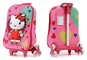 Homies, Kids Set of 3 Travel Luggage Trolley Suitcase Bag+School Bag+ Pencil Pouch Pull Along 3D Cartoon Character, 16 inch Children Travel Set with Wheels (3 in 1) Set Kids Color: Pink